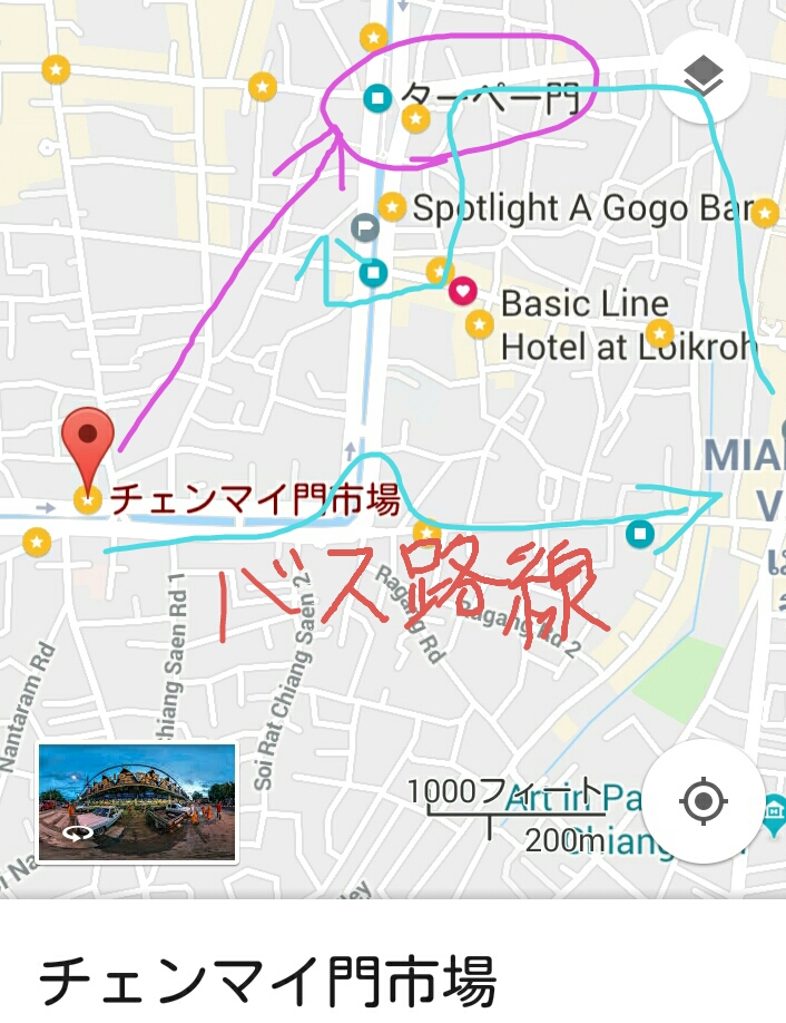 チェンマイのマップ、停留所とバス路線