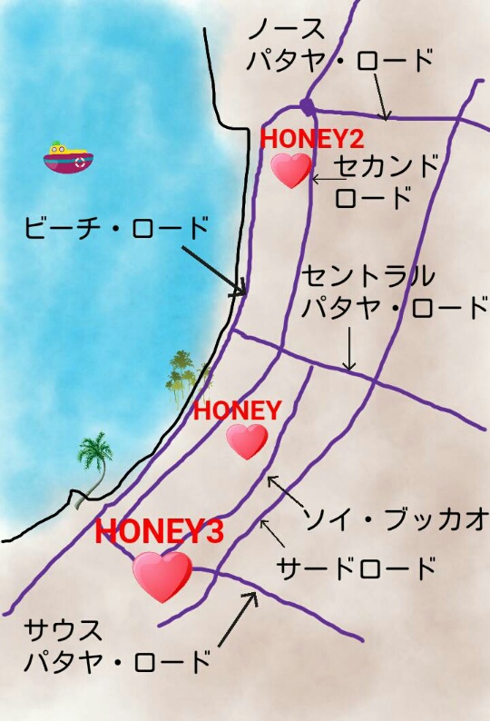 HONEY,HONEY2,HONEY3地図kabutotai.net